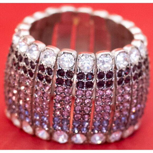 7 inch, Vintage Clear Rhinestones Unique Silver Tone Bracelet - FX9 - Picture 2 of 3